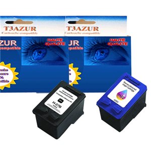 T3AZUR - Lot de 2 Cartouches compatibles HP n°27 ( C8727AE ) + n°22 XL ( C9352AE )