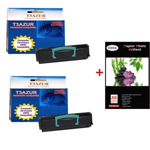 Lot de 2 Toner compatible Lexmark E352 / E352DN + Pack de 20 papiers photos A6 230gr