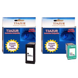 1+1 cartouches compatibles avec HP PhotoSmart C4440, C4450, C4470, C4472 remplace HP 350XL, HP 351XL - (Noire+Couleur) -T3AZUR