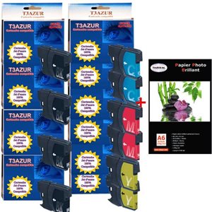 Lot 20 Cartouches compatibles Brother LC1100 / LC980 / LC 1100 / LC 980 XL + Pack de 20 papiers photos A6 Brillant 230gr