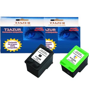 1+1 Cartouches compatibles avec HP Psc 1605, 1610, 1610xi, 1613, 1615 remplace HP 338+ HP343 (Noir+Couleur) - T3AZUR