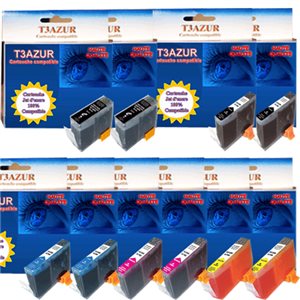 T3AZUR - Lot de 10 Cartouches compatibles pour Canon  BCI3/BCI6PK