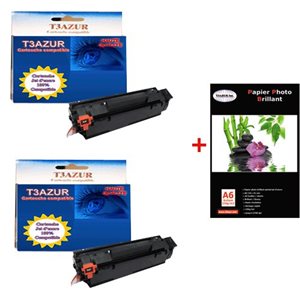 EP725 - 2 Toner HP LaserJet P1102 / P1102W - Compatible - 1 600 pages+ Pack de 20 papiers photos A6 Brillant 230gr