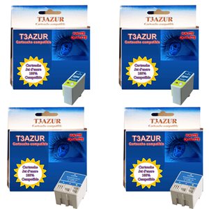 T3AZUR - Lot de 4 cartouches compatibles pour Epson T013 -T014