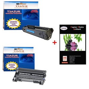 Toner+Tambour compatible Brother TN6600+DR6000+ Pack 20 papiers photos A6 230gr