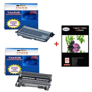 Toner+Tambour compatible Brother TN2120+DR2100+ Pack 20 papiers photos A6 230gr