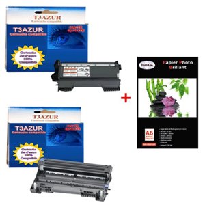 Toner+Tambour compatible Brother TN2010+DR2200+ Pack 20 papiers photos A6 230gr