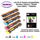 PACK 5 Toners pour Brother TN 241 BK , TN 245 C,Y,M Brother DCP-9020CDW HL-3140CW MFC-9330CDW MFC-9340CDW + PPA6 - T3AZUR 
