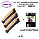 T3AZUR - 2 Toners génériques TN-1050 pour BROTHER DCP-1610W DCP-1612W MFC-1910W MFC-1911 HL-1110 + PPA6 