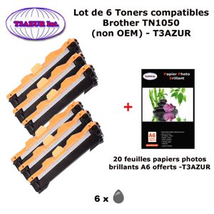 T3AZUR - 6 Toners génériques TN-1050 pour BROTHER DCP-1610W DCP-1612W MFC-1910W MFC-1911 HL-1110+20f A6 brillantes T3AZUR - 6 Toners génériques TN-1050 pour BROTHER DCP-1610W DCP-1612W MFC-1910W MFC-1911 HL-1110+20f A6 brillantes