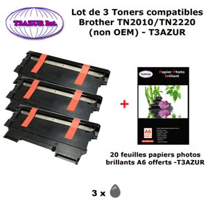 T3AZUR - 3 Toners génériques TN-2010 pour Brother DCP 7055 7055W 7057 7057E HL 2130 2132 2132E 2135W+20f A6 brillantes T3AZUR - 3 Toners génériques TN-2010 pour Brother DCP 7055 7055W 7057 7057E HL 2130 2132 2132E 2135W+20f A6 brillantes