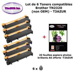 6 Toners génériques TN-2320 pour Brother MFC L2700 L2700DN L2700DW L2720DW L2740CW L2740dw imprimante+ 20f A6 brillantes -T3AZUR