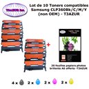 10 Toners génériques CLP-360 Bk,C,M,Y pour Samsung CLX 3300 3302 3303FW 3304 3305FN 3307FW imprimante+ 20f A6 brillantes -T3AZUR