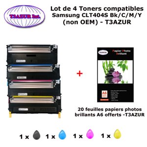 4 Toners génériques CLT404S Bk,C,M,Y pour Samsung SL C430 C430FW C480 C480FN C480FW C483W imprimante+ 20f A6 brillantes -T3AZUR
