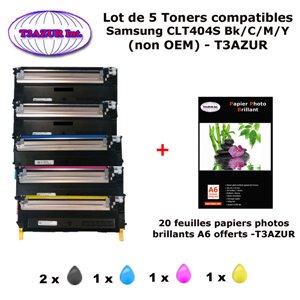 5 Toners génériques CLT404S Bk,C,M,Y pour Samsung SL C430 C430FW C480 C480FN C480FW C483W imprimante+ 20f A6 brillantes -T3AZUR