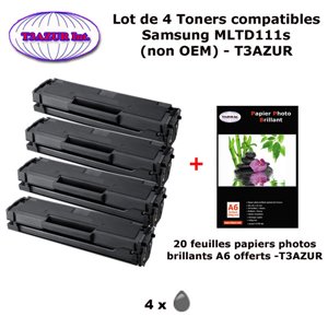 4 Toners génériques Samsung MLT-D111S pour Samsung MFP M2070W M2070W MFP M2078W M2026W imprimante+ 20f A6 brillantes -T3AZUR