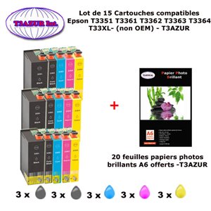 15 Pack Compatible EPSON T33XL T3351 T3361 T3362 T3363 T3364 T3357 + 20f A6 brillantes- T3AZUR 15 Pack Compatible EPSON T33XL T3351 T3361 T3362 T3363 T3364 T3357 + 20f A6 brillantes- T3AZUR