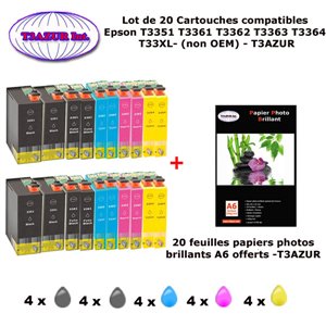 20 Pack compatible Epson T3351 T3361 T3362 T3363 T3364 pour Expression Premium XP 530 540 630 635 640 645 830 900 + 20f A6 br