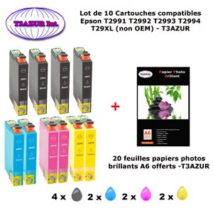 10 Pack Compatible EPSON 29XL pour Expression Home XP 235 245 247 332 335 342 345 432 435 442 445+20f A6 brillantes-T3AZUR