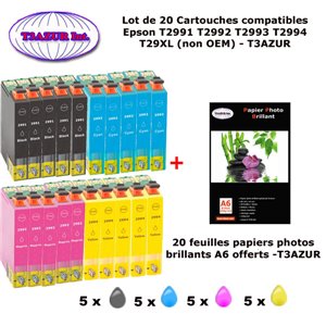 20 Pack Compatible EPSON 29XL pour Expression Home XP 235 245 247 332 335 342 345 432 435 442 445+20f A6 brillantes-T3AZUR