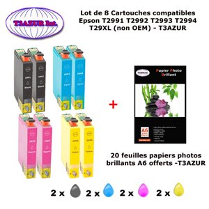8 Pack Compatible EPSON 29XL pour Expression Home XP 235 245 247 332 335 342 345 432 435 442 445+20f A6 brillantes-T3AZUR