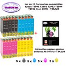 20 Pack cartouche d'encre compatible EPSON T2991 ,T2992 ,T2993 ,T2994 ,T29XL+ 20f A6 brillantes - T3AZUR