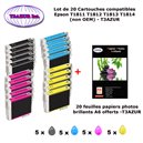 T18XL - 20 cartouches compatibles Epson T1811 T1812 T1813 T1814 pour XP 102, 202, 205, 212, 215, 225, 30, 302, 305- PPA6 -T3AZUR