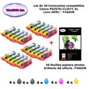 20 cartouches compatibles Canon PGI570 CLI571 XL pour Canon Pixma MG5700 MG5750 MG5751 MG5752 MG5753 -20f A6 brillantes -T3AZUR