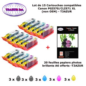 15 cartouches compatibles Canon PGI570 CLI571 XL pour Canon Pixma MG6800 MG6850 MG6851 MG6852 MG6853-20f A6 brillantes -T3AZUR 15 cartouches compatibles Canon PGI570 CLI571 XL pour Canon Pixma MG6800 MG6850 MG6851 MG6852 MG6853-20f A6 brillantes -T3AZUR
