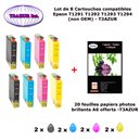 8 cartouches compatibles Epson T1291 T1292 T1293 T1294 pour Epson Stylus BX525WD 535WD 625FW 630FW -20f A6 brillantes -T3AZUR