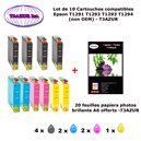 10 cartouches compatibles Epson T1291 T1292 T1293 T1294 pour Epson Stylus BX 635FWD 925FWD 935FWD -20f A6 brillantes -T3AZUR