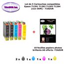 5 cartouches compatibles Epson T1291 T1292 T1293 T1294 pour Stylus B 42WD 625FWD BX 305F 305FW 320FW -10f A6 brillantes -T3AZUR