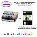 5 cartouches compatibles Canon PGI520 CLI521 XL pour Canon Pixma IP3600 IP4600 IP4600X IP4700 -10f A6 brillantes -T3AZUR