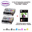10 cartouches compatibles Canon PGI520 CLI521 XL pour Canon Pixma IP3600 IP4600 IP4600X IP4700 -20f A6 brillantes -T3AZUR