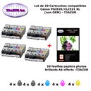 20 cartouches compatibles Canon PGI520 CLI521 XL pour Canon Pixma MP630 MP640 MP980 MP990 -20f A6 brillantes -T3AZUR
