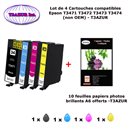 5 cartouches compatibles Epson T3471 T3472 T3473 T3474 T34XL pour Epson WF3720DWF WF3725DWF -10f A6 brillantes -T3AZUR