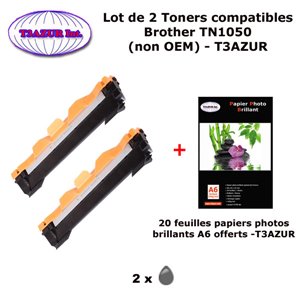 T3AZUR - 2 Toners génériques TN-1050 pour BROTHER DCP1512 DCP1610W DCP1612W MFC1910W MFC1911 HL1110HL1112 MFC1810+ PPA6 