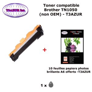 T3AZUR - Toner générique TN1050 pour BROTHER DCP1512 DCP1610W DCP1612W MFC1910W MFC1911 HL1110HL1112 MFC1810+10f A6 brillantes
