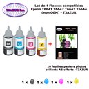 4 flacons compatibles Epson T6641 T6642 T6643 T6644 T66XL pour Epson Ecotank ET 14000 16500 2500 2550 -10f A6 brillantes -T3AZUR