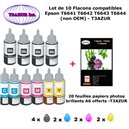 10 flacons compatibles Epson T6641 T6642 T6643 T6644 T66XL pour Epson Ecotank ET 2600 2650 3600 4500 -10f A6 brillantes -T3AZUR