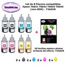 8 flacons compatibles Epson T6641 T6642 T6643 T6644 T66XL pour Epson Ecotank ET L1300 L1455 L200 L210 -20f A6 brillantes -T3AZUR