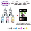 5 flacons compatibles Epson T6641 T6642 T6643 T6644 T66XL pour Epson ET L350 L355 L365 L550 L555 - 10f A6 brillantes - T3AZUR