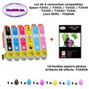 6 cartouches compatibles Epson T2431 T2432 T2433 T2434 T2435 T2436 T24XL pour Epson XP 55 750 760 850 -10f A6 brillantes -T3AZUR
