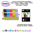 10 cartouches compatibles Epson T2431 T2432 T2433 T2434 T2435 T2436 T24XL pour Epson XP 860 950 960 -10f A6 brillantes -T3AZUR