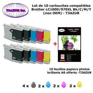 20 cartouches compatibles LC1000XL pour Brother DCP 353C 357C 535CN 540CN 560CN 680CN 750CW 770CW+20f A6 brillantes -T3AZUR 20 cartouches compatibles LC1000XL pour Brother DCP 353C 357C 535CN 540CN 560CN 680CN 750CW 770CW+20f A6 brillantes -T3AZUR