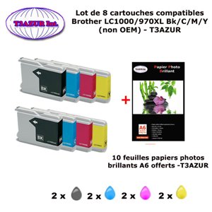 8 cartouches compatibles LC1000XL pour Brother FAX 1055 1360 1460 1560 + 10f A6 brillantes -T3AZUR