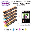5 Toners compatibles TN241BK  TN245 C,M,Y pour Brother DCP 9015CDW 9020CDW HL 3140CW 3150CDW 3170CDW+ 20f A6 brillants - T3AZUR 