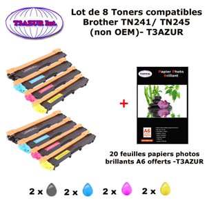 PACK 8 Toners Brother TN 241 BK TN 245 C,Y,M pour imprimante Brother MFC 9140CDN 9330CDW 9340CDW 9340CW+20f A6 brillants -T3AZUR PACK 8 Toners Brother TN 241 BK TN 245 C,Y,M pour imprimante Brother MFC 9140CDN 9330CDW 9340CDW 9340CW+20f A6 brillants -T3AZUR