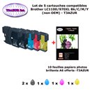 5 cartouches compatibles LC1100 ,LC980 XL pour Brother DCP 145C 163C 165C 167C 185C 195C 365CN 373CW + 10f A6 brillantes -T3AZUR