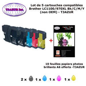 5 cartouches compatibles LC1100 LC980 XL pour Brother DCP 375CW 377CW 383C 385C 387C 395cn 585CW 6690CW J715W +10f PPA6 -T3AZUR